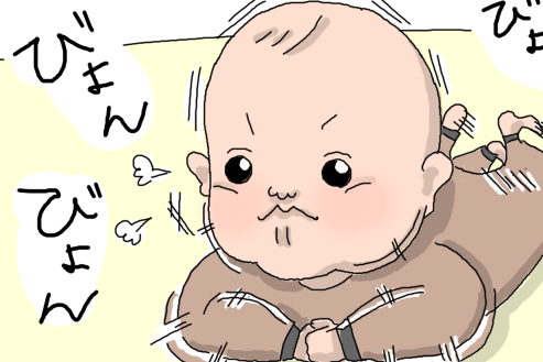 【漫画】「１ミリも…進んでいませんよ？」生後6カ月のうつぶせライフ